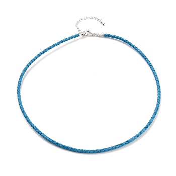 Braided Round Imitation Leather Bracelets Making, with Stainless Steel Color Tone Stainless Steel Lobster Claw Clasps, Deep Sky Blue, 17-1/8 inch(43.6cm)