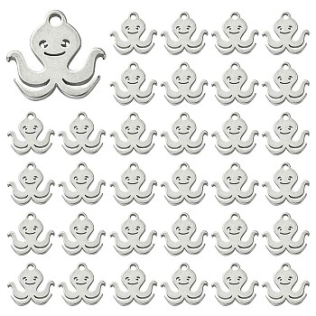 304 Stainless Steel Charms, Octopus, Stainless Steel Color, 9x10x1mm, Hole: 1mm