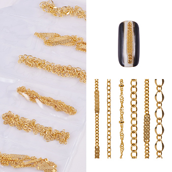 Metal Fine Chain, Nail Art Decoration Accessories, Golden, 20~32.5x0.15~0.4cm, about 6strands/bag