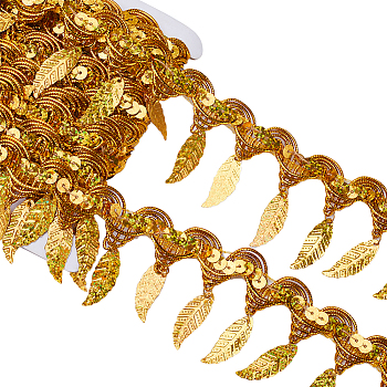 Polyester Braid Sequin Trimming, Leaf Tassel Trim, for Curtain Decoration Costume, Gold, 25~52x2mm