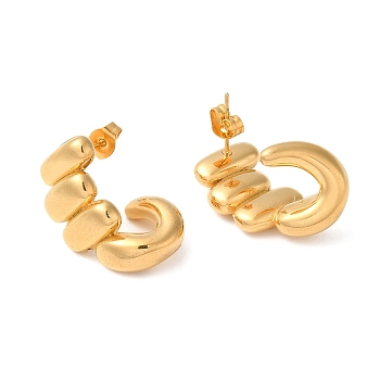 Ion Plating(IP) 304 Stainless Steel Twist Stud Earrings, Real 18K Gold Plated, 24x13mm