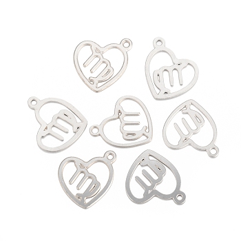 304 Stainless Steel Pendants, Laser Cut, Heart with Constellation, Virgo, 15.5x13x0.8mm, Hole: 1.5mm