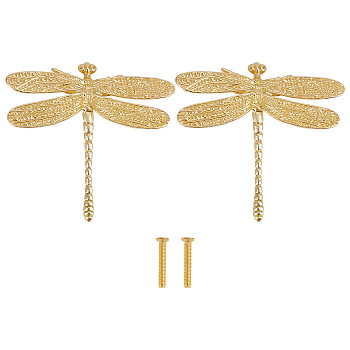 Brass Cabinet Door Knobs, Children Room Drawer Pulls Cabinet Handles, Dragonfly, Golden & Light Gold, 76x79x13mm, Hole: 3.5mm