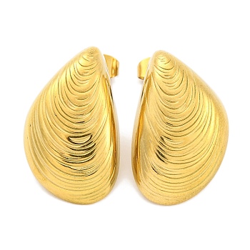 Shell Shapes Ion Plating(IP) 304 Stainless Steel Stud Earrings, Real 18K Gold Plated, 25x16mm