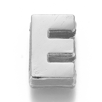 Alloy Slide Charms, Letter E, 12.5x8x4mm, Hole: 1.5x8mm