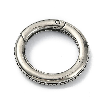 Tibetan Style 316 Surgical Stainless Steel Spring Gate Rings, Round Ring, Antique Silver, 21.6x3.4mm
