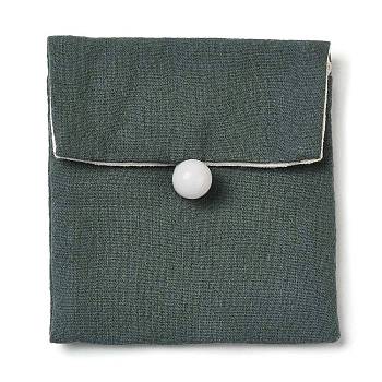 Burlap Packing Button Pouches Bags, for Jewelry Packaging, Rectangle, Teal, 9.3x8.5x0.8~1.45cm