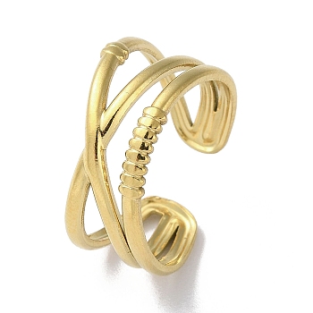 304 Stainless Steel Open Cuff Ring, Criss Cross, Real 18K Gold Plated, US Size 7 1/4(17.5mm)