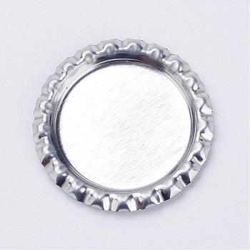 Iron Cabochon Settings, Planish Beer Bottle Cap, Flat Round, Silver Color Plated, Tray: 26mm, 34x3mm