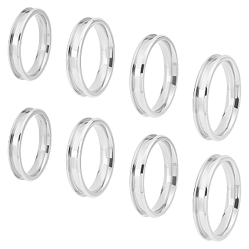 8Pcs 4 Size 304 Stainless Steel Grooved Finger Ring Settings, Ring Core Blank, for Inlay Ring Jewelry Making, Stainless Steel Color, US Size 6 3/4(17.1mm)~US Size 10 3/4(20.3mm), 4mm, Ring Groove: 2mm, 2pcs/size
