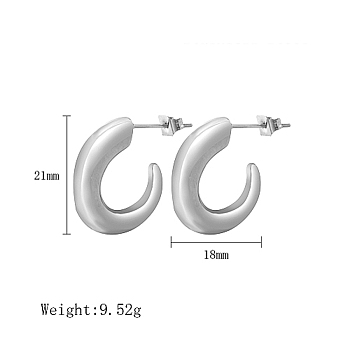 304 Stainless Steel Stud Earrings, Horn Half Hoop Earrings, Stainless Steel Color, 21x18mm