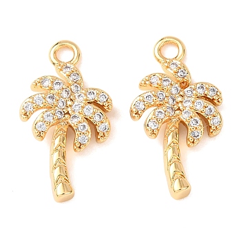 Brass Micro Pave Cubic Zirconia Pendants, Tree Charms, Nickel Free, Real 18K Gold Plated, Clear, 16.5x9x3mm, Hole: 1.6mm