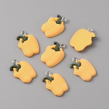 Opaque Resin Pendants, Yellow Bell Peppers Charm, with Platinum Tone Alloy Loops, Yellow, 22x15x4mm, Hole: 2mm