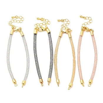 Brass Mesh Chain Link Bracelet Making, with Rhinestone & Lobster Claw Clasp, Fits for Connector Charms, Mixed Color, 4-5/8~6-5/8 inch(16.6~16.9cm), Hole: 2mm