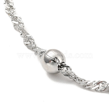 304 Stainless Steel Singapore Chain Necklace with Beads for Men Women(NJEW-P263-01P)-3