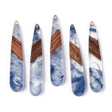 Royal Blue Teardrop Resin+Wood Pendants
