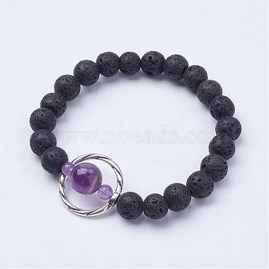 Natural Lava Rock Beads Stretch Bracelets(BJEW-JB02838)-2