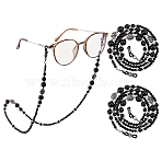 2Pcs Eyeglasses Chains, Neck Strap for Eyeglasses, with Natural Black Onyx and Synthetic Black Stone and Alloy Beads and Rubber Loop Ends, Black, 740mm, 2pcs/set(HJEW-FH00154)