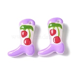 Painted Glass Beads Enamel Beads, Boot with Cherry, Plum, 24x17x8~8.5mm, Hole: 1.4mm(X1-BLOW-D300-01C)