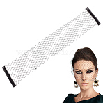 Vintage Polyester Rhinestone Mesh Face Veils for Women, Party Costume Accessory for Tea Party Halloween, with Iron Clips, Black, 400~460x87mm(AJEW-WH0348-705)