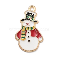 Christmas Theme Alloy Enamel Pendants, Light Gold, Snowman, 28x16x1.5mm, Hole: 1.8mm(ENAM-D060-04B)