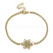 201 Stainless Steel Popcorn Chain Bangles for Women, Hexagon Charm, Golden, 7-1/2 inch(19.2cm)(BJEW-M044-02G)