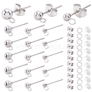 150Pcs 3 Size 202 Stainless Steel Ball Stud Earring Findings, with 304 Stainless Steel Pins and Vertical Loops, 300Pcs Ear Nuts, 150Pcs 304 Stainless Steel Jump Rings, Stainless Steel Color, 14~16mm, Hole: 1.6~2mm, Pin: 0.7mm, 50Pcs/size(STAS-SP0001-53)