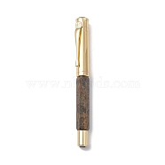 Natural Coffee Jasper Brass Pens, Reiki Energy Fountain Pen, with Pen Case, Office & School Supplies, 142x19x14mm(AJEW-M209-11G)