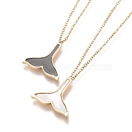 304 Stainless Steel Pendant Necklaces, with Natural Shell, Fishtail, Golden, Mixed Color, 15-1/2 inch(39.5cm)(NJEW-H207-05G)