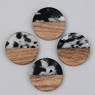 Resin & Walnut Wood Pendants, Flat Round, Black, 28x3mm, Hole: 2mm(X-RESI-S389-025A-A02)