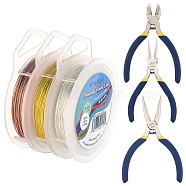 DIY Wire Wrapped Jewelry Making Kits, Including Copper Wire, Iron Side Cutting Pliers & Chain Nose Pliers & Round Nose Pliers, Mixed Color, Copper Wire: 24 Gauge, 0.5mm thick, about 30m/roll, 3rolls/set(PT-BC0001-49)