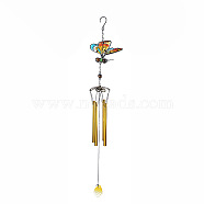 Iron 3D Butterfly Wind Chime Pendant Decorations, with Glass, Yellow, 750mm(HJEW-TAC0008-07C)
