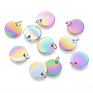 Ion Plating(IP) 304 Stainless Steel Charms, Stamping Blank Tag, with Jump Rings, Flat Round, Rainbow Color, 12x1mm, Hole: 3.5mm(STAS-I124-01D-M)