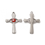 201 Stainless Steel Pendants, Cross with Enamel Evil Eye, Stainless Steel Color, 30x21.5x2.5mm, Hole: 1.5mm(STAS-J401-VF657-2)