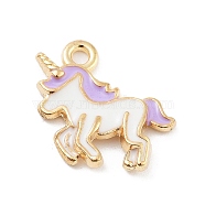 Light Gold Plated Alloy Enamel Pendants, Cadmium Free & Lead Free, Unicorn Charm, Lilac, 16x12x2mm, Hole: 1.6mm(ENAM-M219-08KCG-02)