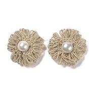 Handmade Linen Ornament Accessories, with Plastic Beads, for DIY Craft Making, Flower, Tan, 52x55x16mm(DIY-L052-06)