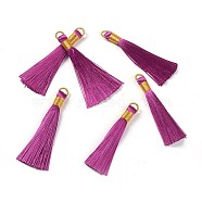 Nylon Tassel Big Pendants, with Iron Findings, Golden, Purple, 80x8.5mm, Hole: 5x6.5mm(FIND-F008-E09)