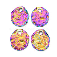 201 Stainless Steel Pendants, Oval, Rainbow Color, 35.5x30x2.5mm, Hole: 5x5.5mm(STAS-S119-038)