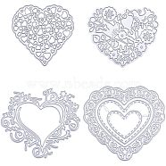 4Pcs 4 Styles Heart Carbon Steel Cutting Dies Stencils, for DIY Scrapbooking, Photo Album, Decorative Embossing Paper Card, Matte Stainless Steel Color, 59~76x60~82x1mm, Hole: 1~1.2mm, 1pc/style(DIY-GF0007-80)