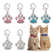 CHGCRAFT 6Pcs 3 Colors Alloy Rhinestone Pendant Decoration, Lobster Clasp Charms, Pet Charms, Paw Print, Mixed Color, 35mm, 2pcs/color(HJEW-CA0001-26)