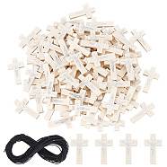 Nbeads DIY Cross Pendant Necklace Making Kit, Including Wooden Pendants, Waxed Polyester Cord, Bisque, Pendants: 100Pcs/box(WOOD-NB0002-10)