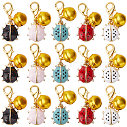 6 Sets Ladybird Alloy Enamel Pendants Decoraiton, with Bell Charm and Zinc Alloy Lobster Claw Clasps, Mixed Color, 32mm, 5pcs/set(HJEW-SC0001-48)