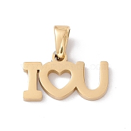 Vacuum Plating Valentine's Day 304 Stainless Steel Charms, Laser Cut, Word I LOVE YOU Charms, Golden, 10x16x1.5mm, Hole: 2.5x4.5mm(STAS-G284-11G)