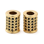 Rack Plating Brass Cubic Zirconia Beads, Long-Lasting Plated, Lead Free & Cadmium Free, Real 18K Gold Plated, Column, Black, 10x7.5mm, Hole: 3.8mm(KK-K349-07G-01)