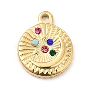 Colorful Rhinestone Pendants, Ion Plating(IP) 304 Stainless Steel Finding, Sun with Moon & Star, Golden, 18.5x15x3mm, Hole: 1.5mm(STAS-E177-05G)