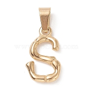 304 Stainless Steel Pendants, Bamboo Style, Letter, Golden Color, Letter.S, 19x11x3.5mm, Hole: 3x7mm(STAS-F235-01G-S)