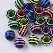 Spray Painted Acrylic European Beads, Large Hole Beads, Rondelle with Stripe, Mixed Color, 9.5x7.5mm, Hole: 4.5mm, about 1560pcs/500g(SACR-S303-002A)