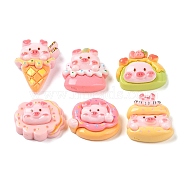 Piggy Food Theme Opaque Resin Imitation Food Decoden Cabochons, Mixed Shapes, Mixed Color, 25~31.5x24~26x10.5~11mm(RESI-S396-15)