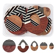 10Pcs 5 Style Resin & Walnut Wood Pendants, Opaque, Waxed, Teardrop & Flat Round, Mixed Color, 24.5~49x17~41x3~4mm, Hole: 2mm, 2pcs/style(RESI-LS0001-20)