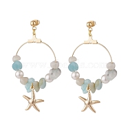 Natural Amazonite Chip Beads Dangle Stud Earrings, Ring with Starfish Long Drop Earrings for Women, Golden, 60mm, Pin: 0.7mm, Beads: 7~12x5~10.5x2~6mm, Star: 17.5x15x2mm(EJEW-TA00035-01)